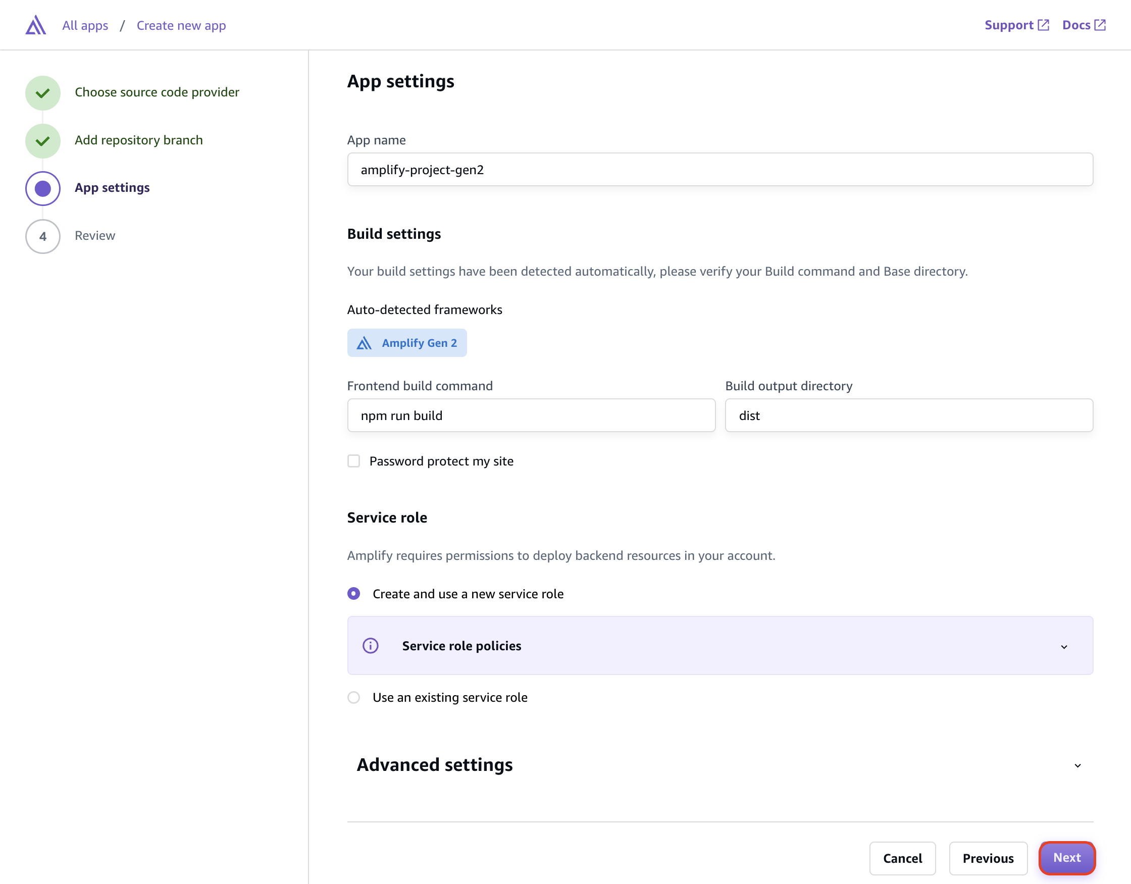 Review your app settings in AWS Amplify
